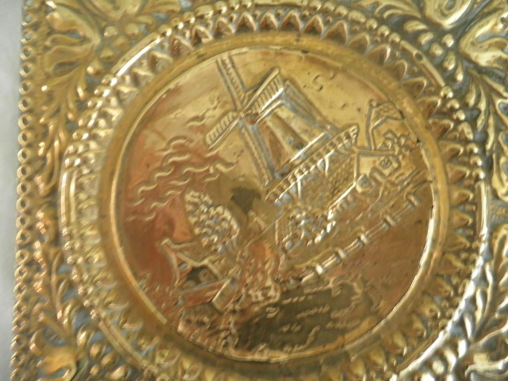 Antieke koperen plaat met molen, Antiek en Kunst, Antiek | Koper en Brons, Ophalen of Verzenden, Koper