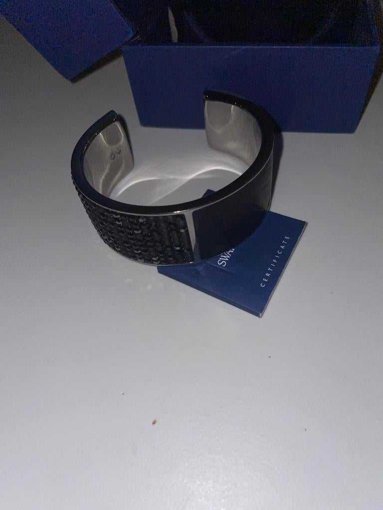 Swarovski manchetarmband met kristallen, Sieraden, Tassen en Uiterlijk, Armbanden, Met kristal, Zwart, Nieuw, Leer