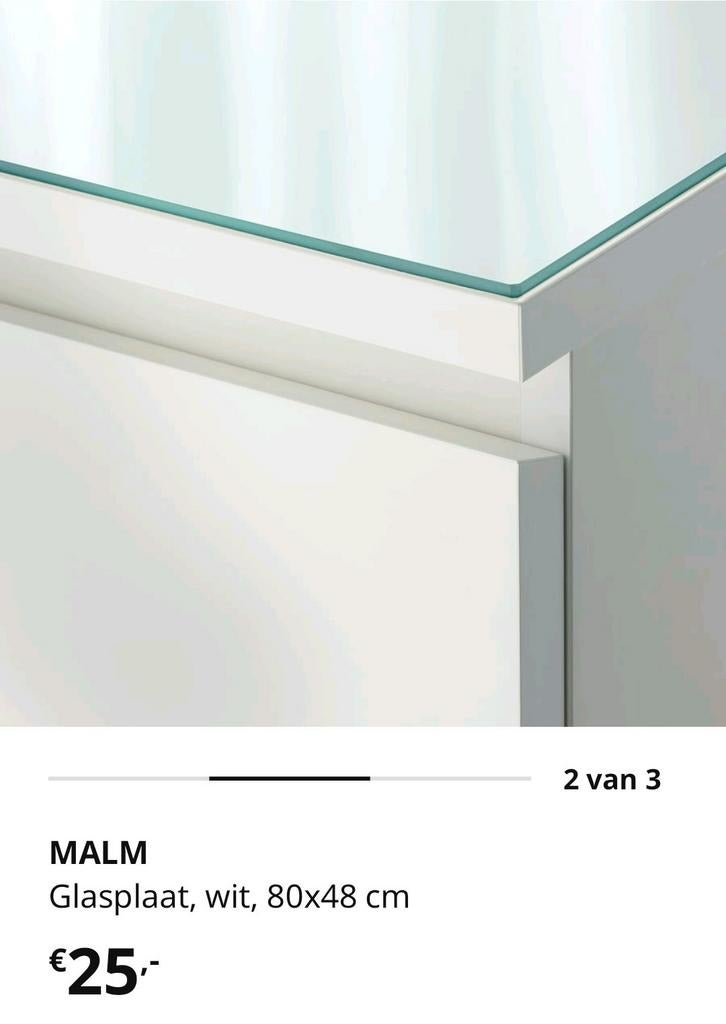 IKEA Malm glasplaat wit 80x48 cm, Ophalen, Zo goed als nieuw