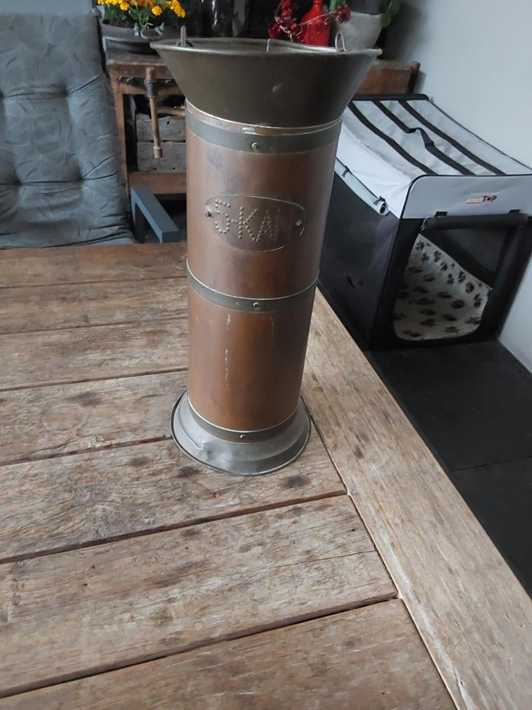 Antieke koperen kolenkit met Delfts blauw handvat, Antiek en Kunst, Ophalen, Koper