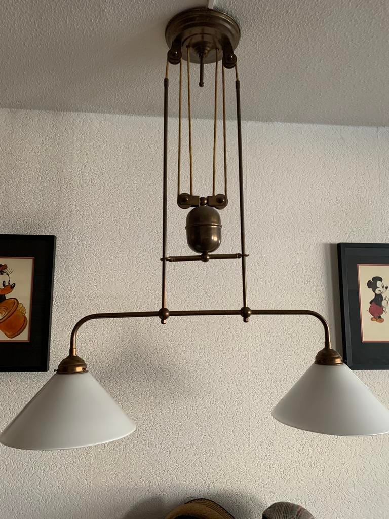 Dubbele lamp met katrol, Ophalen of Verzenden, Gebruikt, Glas