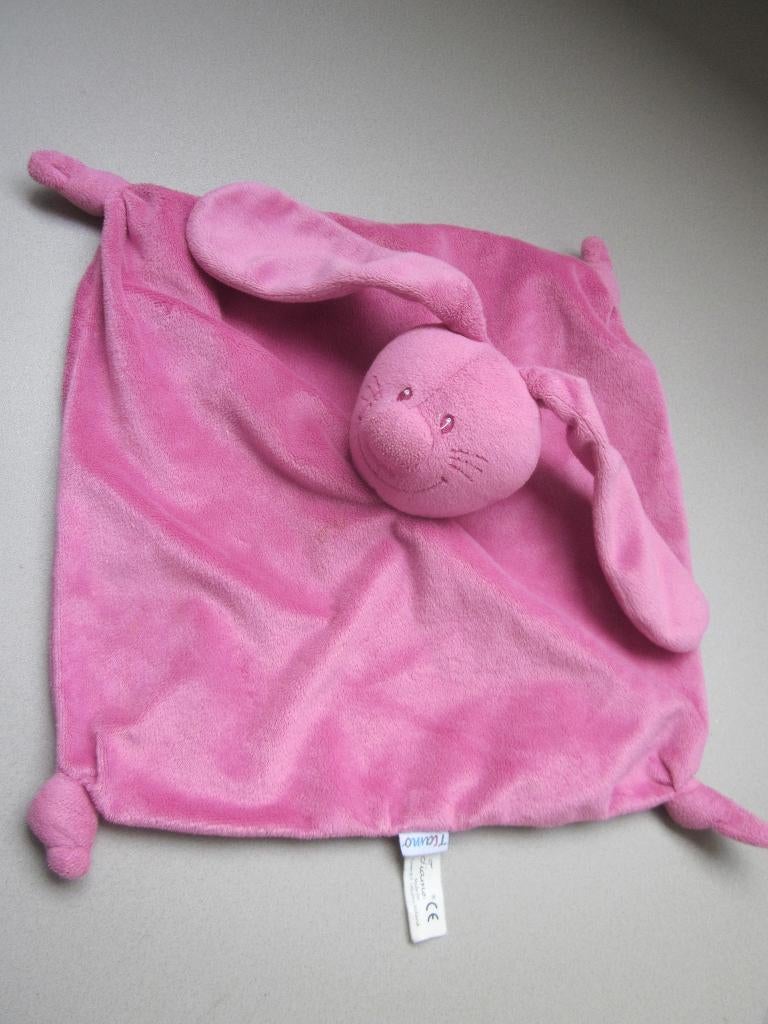Tiamo grote roze pluche knuffeldoek konijn met rinkeltje, Kinderen en Baby's, Overige karakters, Konijn, Ophalen of Verzenden