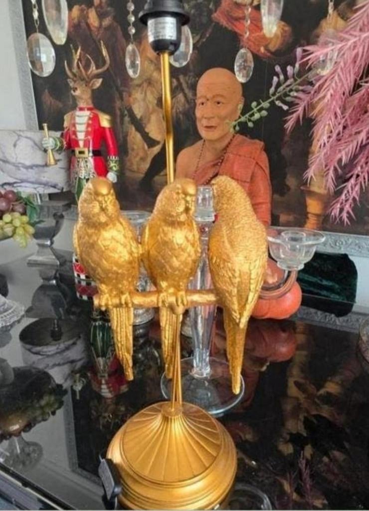 Gouden papegaai tafellamp - Uniek design, 50 tot 75 cm, Nieuw, Exotisch, Luxe, Klassiek, Ophalen of Verzenden