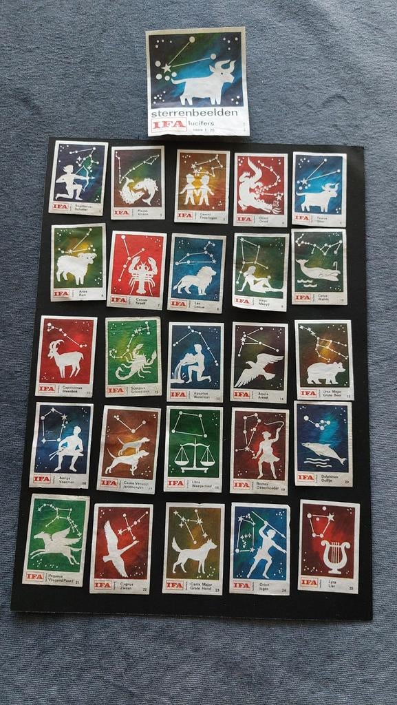 Lucifermerken IFA Sterrenbeelden 1-25 plus pakmerk, compleet, Verzamelen, Verzenden, Gebruikt, Luciferdoosjes of -merken