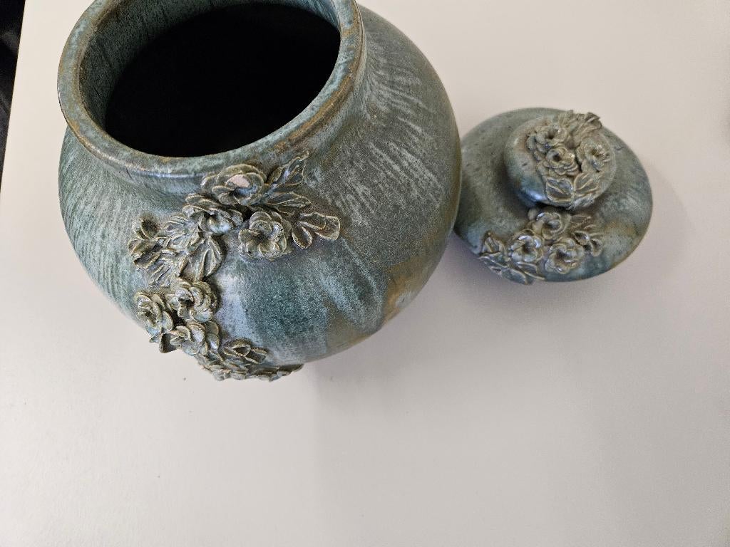 ronde keramische pot ,vaas, urn, groen,, Antiek en Kunst, Antiek | Keramiek en Aardewerk, Ophalen of Verzenden