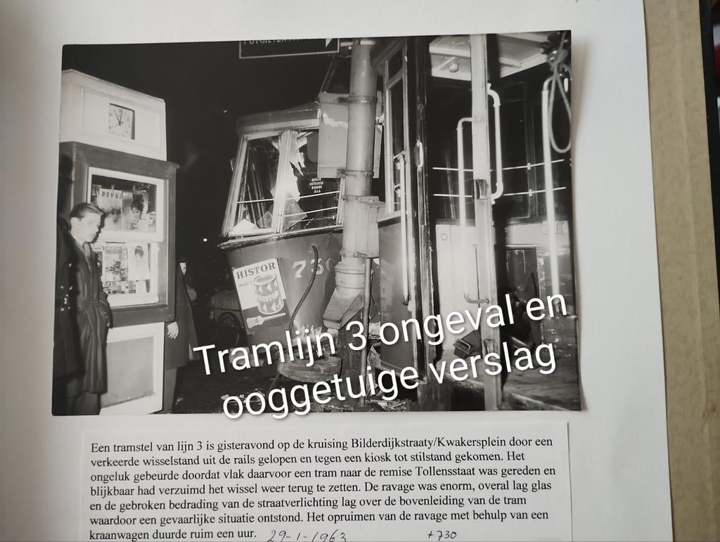 1963 Tram ongeval lijn 3 Amsterdam Persfoto, Verzamelen, 1960 tot 1980, Verzenden, Foto, Nieuw