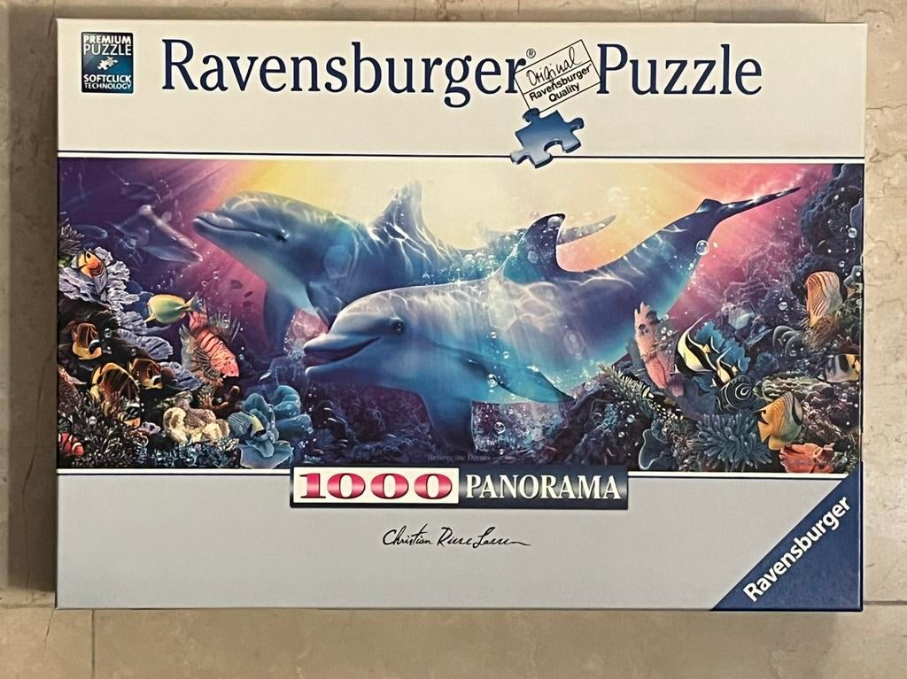 Ravensburger panorama puzzel  Lassen dolfijnen -1000 stukjes, Ophalen of Verzenden, 500 t/m 1500 stukjes, Zo goed als nieuw, Legpuzzel
