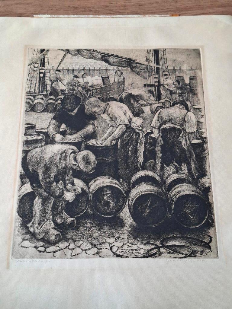 Cees Bolding - ets "Haringpakkers Scheveningen", Antiek en Kunst, Kunst | Etsen en Gravures, Ophalen