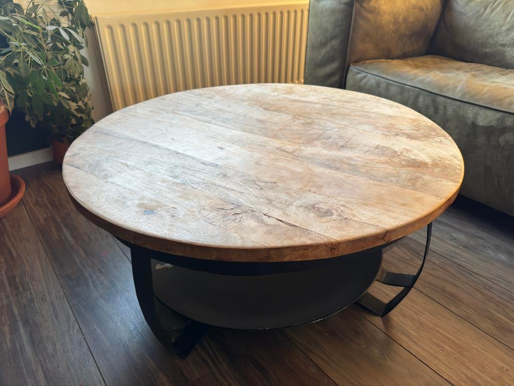 Loods 5 | Houten Salontafel | Ø 90CM, Huis en Inrichting, Tafels | Salontafels, Ophalen, Gebruikt, 50 tot 100 cm, Rond