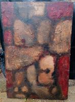 ~1960 Abstract / Brutalist olieverf op panel, Antiek en Kunst, Ophalen of Verzenden