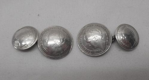 Manchetten gemaakt van zilveren kwartjes dubbeltjes nr.1448, Sieraden, Tassen en Uiterlijk, Manchetknopen, Gebruikt, Zilver, Verzenden