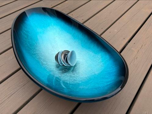 Glazen waskom opbouw ovaal blauw, Huis en Inrichting, Badkamer | Badtextiel en Accessoires, Nieuw, Overige typen, Ophalen of Verzenden