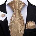 100% zijden stropdas pochet manchetknopen Goud design NIEUW, Kleding | Heren, Stropdassen, Nieuw, Met patroon, Ophalen of Verzenden