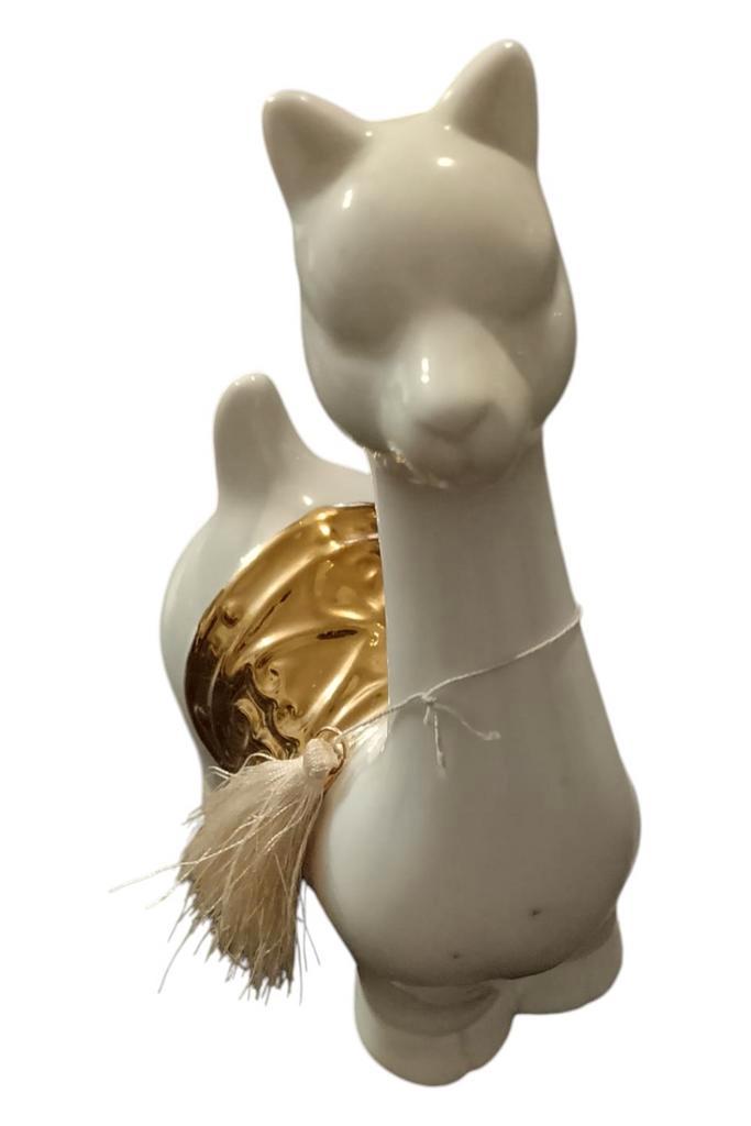 Sierlijk Alpaca Beeldje - Wit Keramiek & Goud, Verzamelen, Beelden en Beeldjes, Nieuw, Dier, Ophalen of Verzenden
