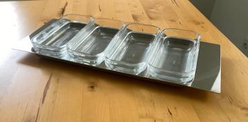 Serveerschaal Alessi met 4 glazen bakjes ZGAN   beschikbaar voor biedingen