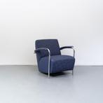 1x Leolux Scylla fauteuil blauw rondjes motief + hocker, Ophalen of Verzenden, Zo goed als nieuw, Leer