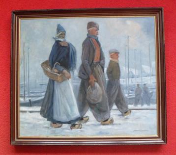 Bernard Leemker.1899 - 1990.Winter in Volendam. beschikbaar voor biedingen