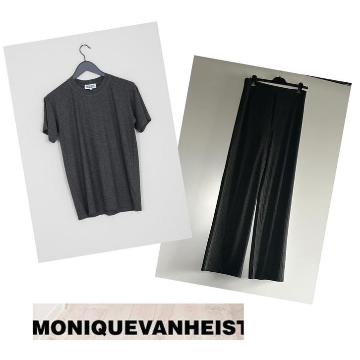 Monique van Heist set: t shirt + broek M antraciet grijs M, Kleding | Dames, Broeken en Pantalons, Nieuw, Maat 38/40 (M), Grijs