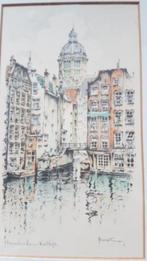 Litho met aquarel kolkje Amsterdam Henk Hoefman gesign, Ophalen