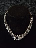 Vintage roestvrijstalen mesh ketting met strass steentjes, Overige materialen, Gebruikt, Ophalen of Verzenden, Zilver