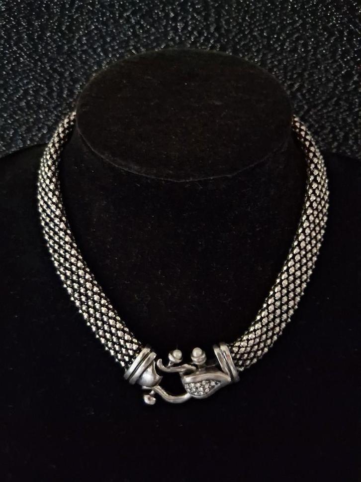 Vintage roestvrijstalen mesh ketting met strass steentjes, Sieraden, Tassen en Uiterlijk, Kettingen, Gebruikt, Overige materialen