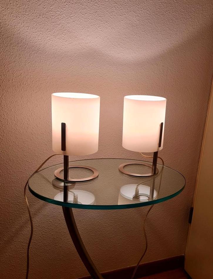 Set design tafellampen bedlampen wit glas Fabas Luce mooi, Huis en Inrichting, Lampen | Tafellampen, Gebruikt, Minder dan 50 cm