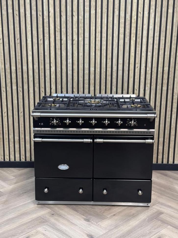 Nette Lacanche Zwart Gas 100cm + dubbele oven, Witgoed en Apparatuur, Fornuizen, Vrijstaand, Gas, 5 kookzones of meer, 90 tot 95 cm