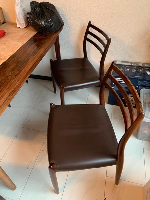 6 Stuks Niels Moller stoelen model 78, Huis en Inrichting, Stoelen, Zo goed als nieuw, Leer, Bruin, Ophalen