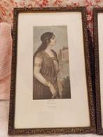 Twee oude prenten in lijst. "Esther & Rachel"., Verzenden