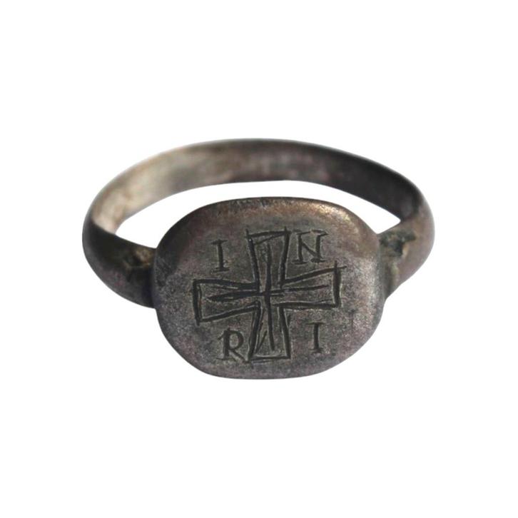 Bodemvodnst middeleeuwse zilveren ring met tempeliers kruis, Antiek en Kunst, Antiek | Goud en Zilver, Zilver, Verzenden