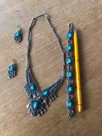 Ketting, armband, oorhangers bij elkaar passend, Ophalen of Verzenden, Gebruikt, Blauw, Overige materialen
