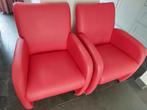 Rood leren fauteuils (set van 2), Huis en Inrichting, Fauteuils, Ophalen, Gebruikt, 50 tot 75 cm, Leer