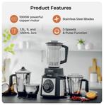 1000W SET 5-in-1 Mixer Blender Juicer 1.5L + bekers rvs, Witgoed en Apparatuur, Keukenmixers, Nieuw, Vaatwasserbestendig, 1 tot 2 liter