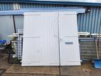 141 - Houten, witte (garage)deur, schuurdeur, Doe-het-zelf en Verbouw, Ophalen, Gebruikt, Garagedeur, Hout