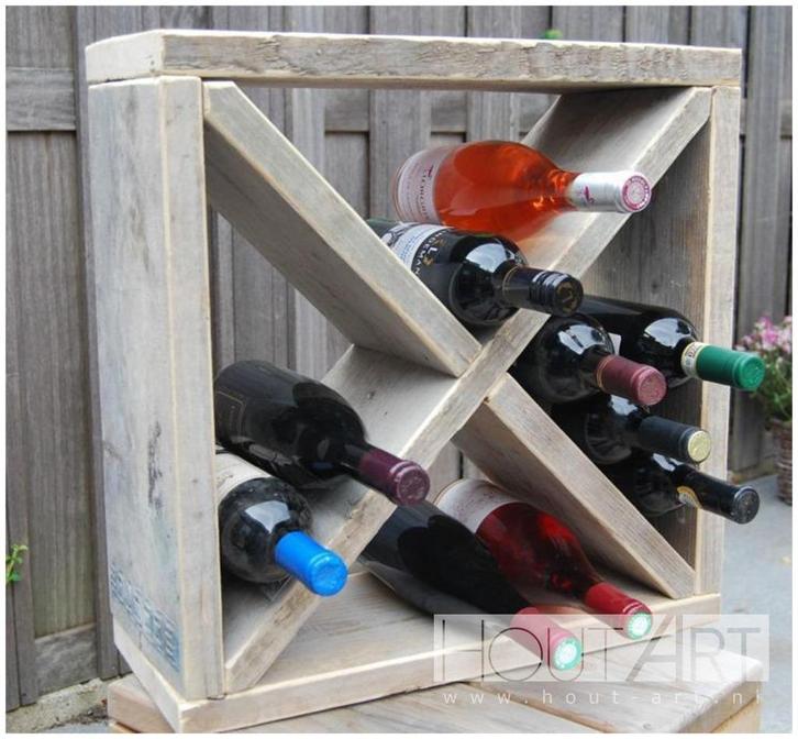 Wijnrek / wandrek van steigerhout voor wijn!, Huis en Inrichting, Woonaccessoires | Wijnrekken, Nieuw, Minder dan 50 cm, Hout