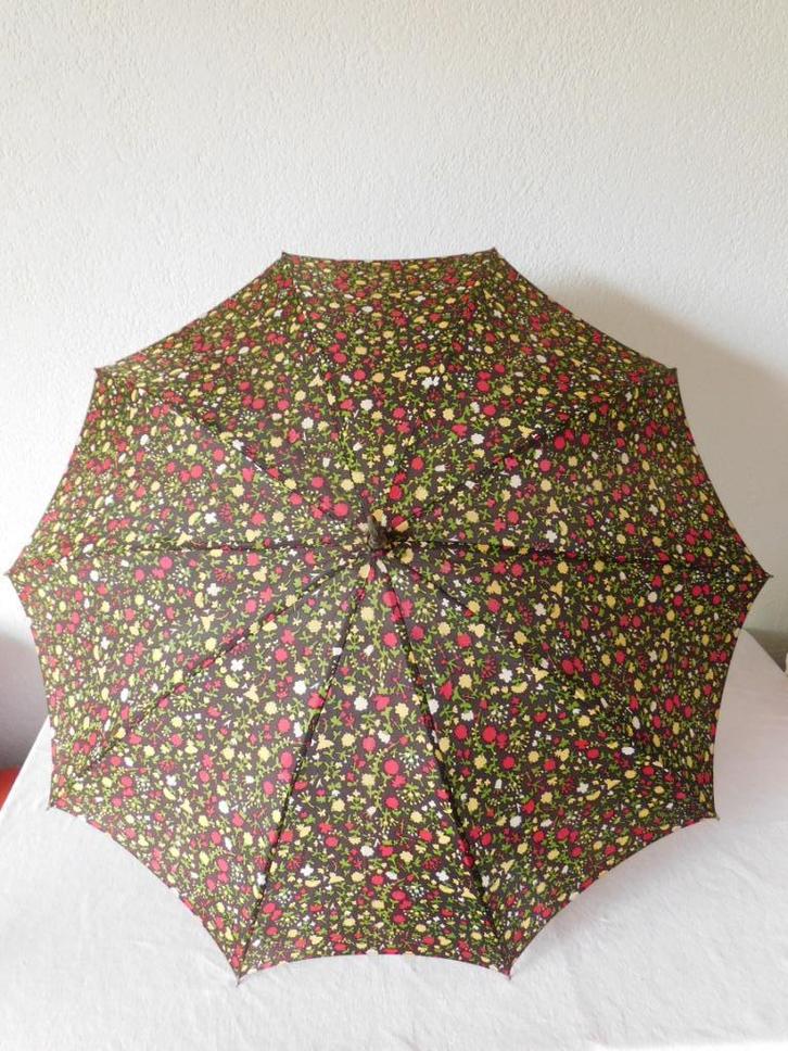Vintage parapluutje, bruin met rode, gele en witte bloemen e, Verzamelen, Retro, Huis en Inrichting, Ophalen of Verzenden
