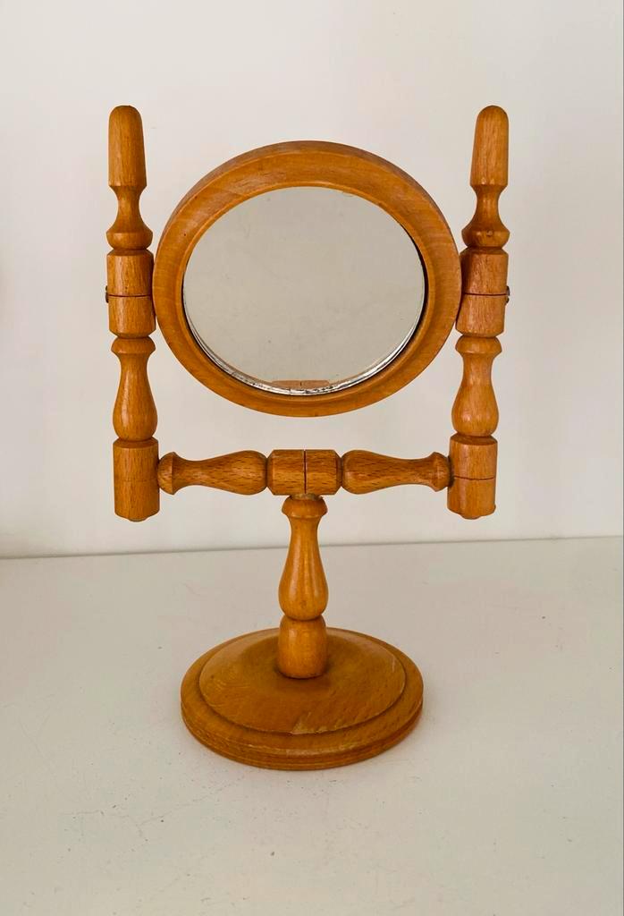 Vintage Houten Tafelspiegel, Huis en Inrichting, Woonaccessoires | Spiegels, Gebruikt, Minder dan 50 cm, Minder dan 100 cm, Rond