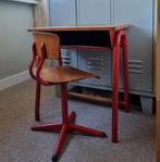 Vintage rood school bankje bureau met schoolstoeltje, Ophalen, Gebruikt