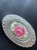 grote vintage broche tin en porcelein, Ophalen of Verzenden, Zo goed als nieuw, Zilver, Overige materialen