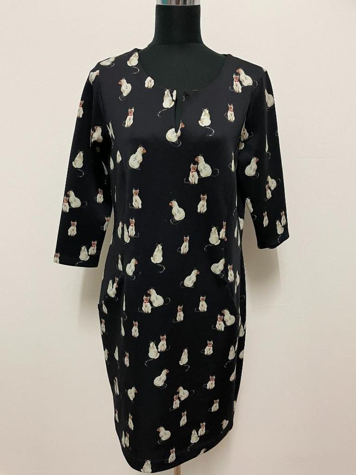 J315 - Myrna By Ned katten jurk maat L (1), Kleding | Dames, Jurken, Zo goed als nieuw, Maat 38/40 (M), Onder de knie, Ophalen of Verzenden