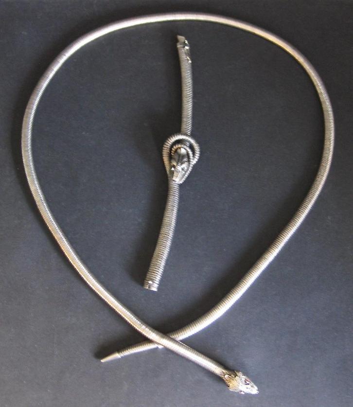 Armband en halsketting zilveren slangen, Antiek en Kunst, Antiek | Goud en Zilver, Zilver, Ophalen of Verzenden