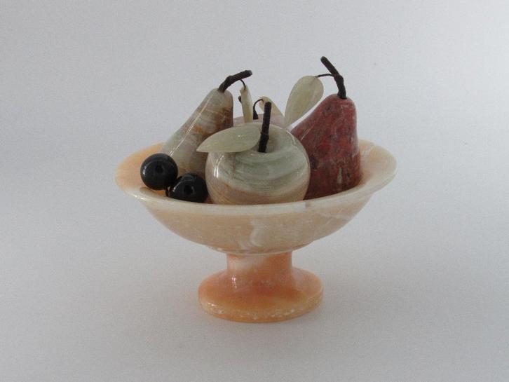 Natuurstenen fruitschaal (Onyx marmer) (Oranje), Antiek en Kunst, Curiosa en Brocante, Ophalen of Verzenden