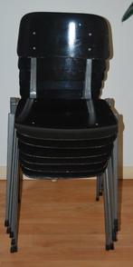 6 vintage Industriële stapel stoelen plywood zitting, Vijf, Zes of meer stoelen, Industrieel design, Gebruikt, Metaal