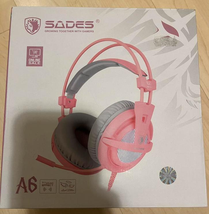 7.1 USB SADES A6 Gaming Headset Roze in nieuwstaat, Computers en Software, Headsets, Zo goed als nieuw, Over-ear, Bedraad, Gaming headset