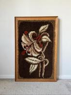 Vintage smyrna kunstwerk,86x56cm.Bloem vintage 60s 70s retro, Ophalen, Gebruikt, Schilderij, 75 cm of meer