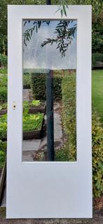 Witte opdekdeur met glas, rechtsdraaiend., Doe-het-zelf en Verbouw, Deuren en Horren, Ophalen, Gebruikt, Minder dan 80 cm, Binnendeur