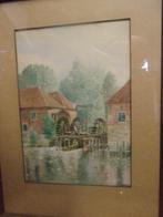 Misset, H.P. - Singraven 1936 Aquarel Watermolen, Antiek en Kunst, Kunst | Tekeningen en Foto's, Ophalen of Verzenden