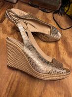 Gouden sleehakken wedges 39 peeptoe slingback, Overige kleuren, Ophalen of Verzenden, Zo goed als nieuw, Schoenen met hoge hakken