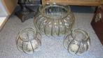 glas met metaal pompoen pot/vaas, doorsnee 27 H15cm, Huis en Inrichting, Ophalen, Gebruikt, Overige kleuren, Glas