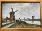Landschap met molens, schilderij, Antiek en Kunst, Ophalen of Verzenden